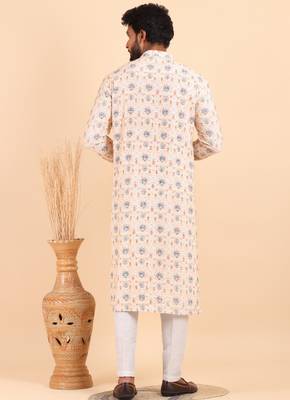 Men croset work embroidery with digital print kurta set 4