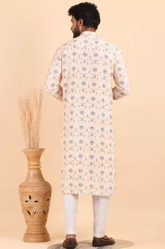 Men croset work embroidery with digital print kurta set