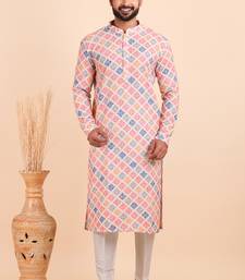 Men croset work embroidery with digital print kurta set