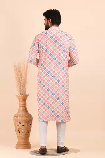 Men croset work embroidery with digital print kurta set