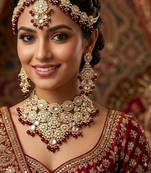 maroon necklace set with earrings & damni  kundan & agate stone  gold plated