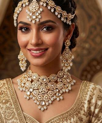 white necklace set with earrings & damni  kundan & agate stone  gold plated 1