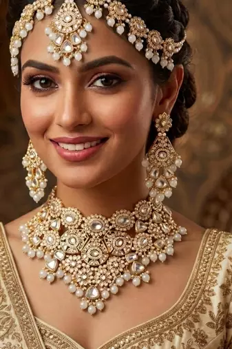 white necklace set with earrings & damni  kundan & agate stone  gold plated