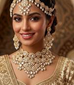 white necklace set with earrings & damni  kundan & agate stone  gold plated
