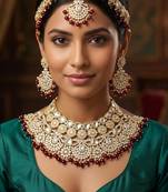 maroon necklace set with earrings & damni  kundan & agate stone  gold plated