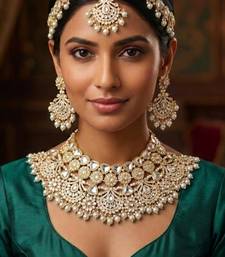 white necklace set with earrings & damni  kundan & agate stone  gold plated