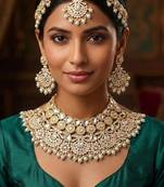 white necklace set with earrings & damni  kundan & agate stone  gold plated