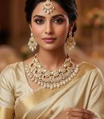 white necklace set with earrings & tikka  kundan & agate stone  gold plated