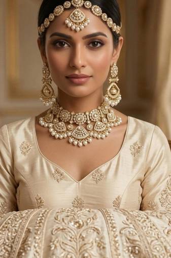 white necklace set with earrings & damni  kundan & agate stone  gold plated