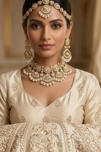 white necklace set with earrings & damni  kundan & agate stone  gold plated