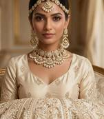 white necklace set with earrings & damni  kundan & agate stone  gold plated