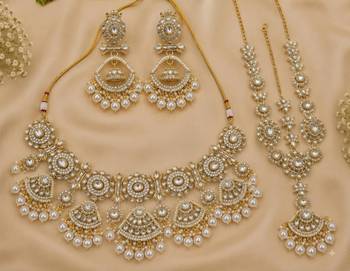 white necklace set with earrings & damni  kundan & agate stone  gold plated 2