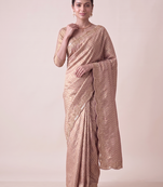 alluring embroidery work with real bits work banarasi silk blend indian designer wedding saree