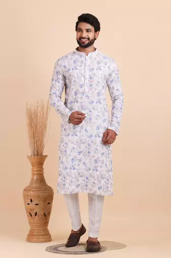 Men croset work embroidery with digital print kurta set