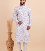 Men croset work embroidery with digital print kurta set