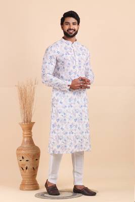 Men croset work embroidery with digital print kurta set 3