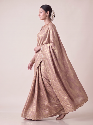alluring embroidery work with real bits work banarasi silk blend indian designer wedding saree 2