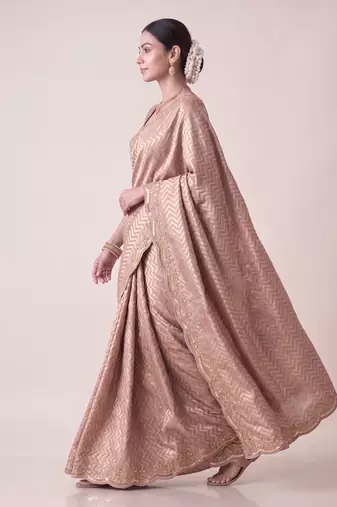 alluring embroidery work with real bits work banarasi silk blend indian designer wedding saree