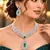 Emerald Green CZ Bridal Necklace Set, Silver Teardrop Pendant, Art Deco Crystal Jewelry