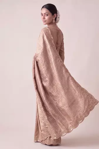 alluring embroidery work with real bits work banarasi silk blend indian designer wedding saree