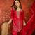 Fuchsia pink embroidered silk blend 3-piece suit set