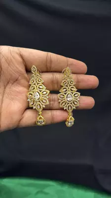 Gold Plated CZ Bridal Necklace Set, Indian Wedding Jewelry, Statement Earrings 3
