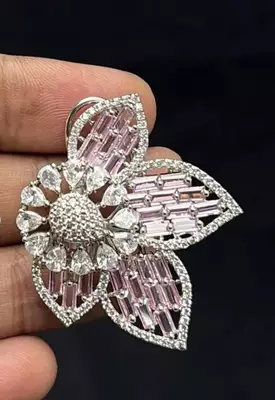 Pink Floral Crystal Necklace Earrings Set, Blush Bridal Jewelry, Luxury Evening Flower Motifs 3