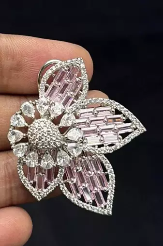 Pink Floral Crystal Necklace Earrings Set, Blush Bridal Jewelry, Luxury Evening Flower Motifs