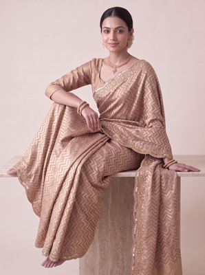 alluring embroidery work with real bits work banarasi silk blend indian designer wedding saree 5