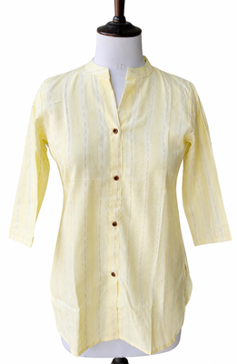 Women’s Shirt Style Tunic Top | Mandarin Collar Button-Down Top with 3/4 Sleeves | Casual Office Wear Long Top for Women 2