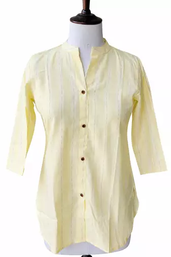 Women’s Shirt Style Tunic Top | Mandarin Collar Button-Down Top with 3/4 Sleeves | Casual Office Wear Long Top for Women