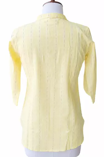 Women’s Shirt Style Tunic Top | Mandarin Collar Button-Down Top with 3/4 Sleeves | Casual Office Wear Long Top for Women