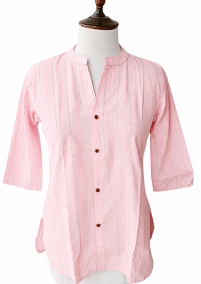Women’s Shirt Style Tunic Top | Mandarin Collar Button-Down Top with 3/4 Sleeves | Casual Office Wear Long Top for Women 2