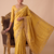 entrancing mustard yellow embroidery work with real bits work banarasi silk blend indian saree with blouse