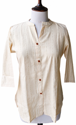 Women’s Shirt Style Tunic Top | Mandarin Collar Button-Down Top with 3/4 Sleeves | Casual Office Wear Long Top for Women 2