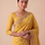 entrancing mustard yellow embroidery work with real bits work banarasi silk blend indian saree with blouse