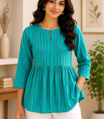 Stripes Peplum Top - Round Neck with 3/4 Sleeves
