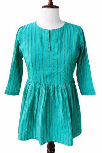 Stripes Peplum Top - Round Neck with 3/4 Sleeves