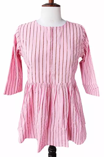 Stripes Peplum Top - Round Neck with 3/4 Sleeves
