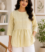 Stripes Peplum Top - Round Neck with 3/4 Sleeves