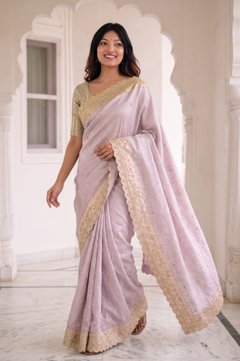 enticing pastel shades c-pallu embroidery work & cutwork arco border kanjivarm silk blend indian designer saree