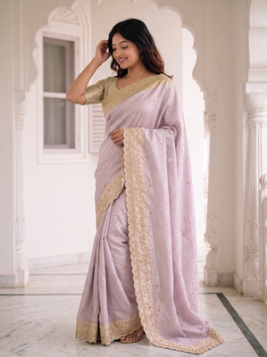 enticing pastel shades c-pallu embroidery work & cutwork arco border kanjivarm silk blend indian designer saree 2
