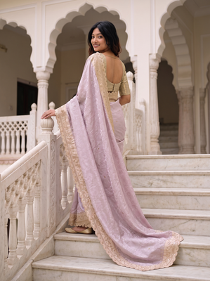 enticing pastel shades c-pallu embroidery work & cutwork arco border kanjivarm silk blend indian designer saree 3
