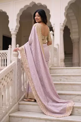 enticing pastel shades c-pallu embroidery work & cutwork arco border kanjivarm silk blend indian designer saree