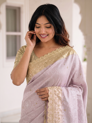 enticing pastel shades c-pallu embroidery work & cutwork arco border kanjivarm silk blend indian designer saree 4