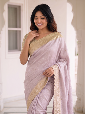 enticing pastel shades c-pallu embroidery work & cutwork arco border kanjivarm silk blend indian designer saree 5