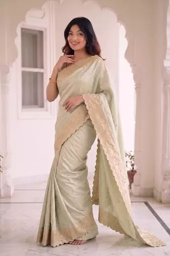 inviting mint-green c-pallu embroidery work & cutwork arco border kanjivarm silk blend indian designer wedding saree