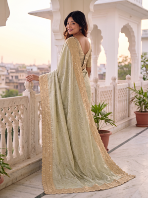 inviting mint-green c-pallu embroidery work & cutwork arco border kanjivarm silk blend indian designer wedding saree 3