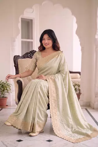 inviting mint-green c-pallu embroidery work & cutwork arco border kanjivarm silk blend indian designer wedding saree