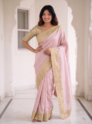 fascinating baby-pink c-pallu embroidery work & cutwork arco border kanjivarm silk blend indian designer saree 1